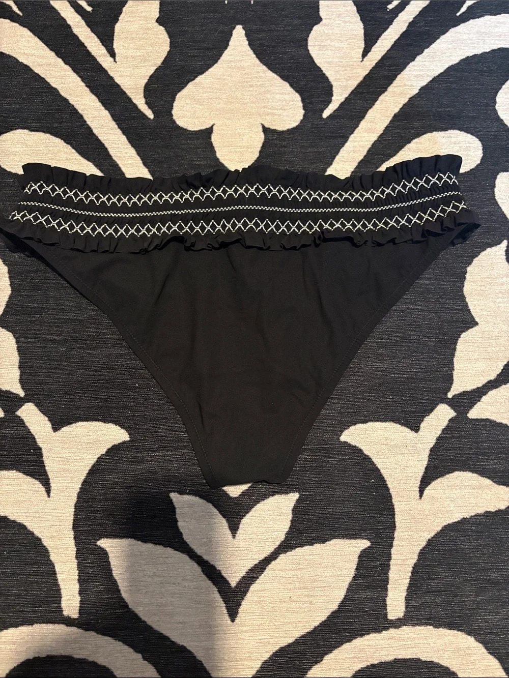 Tory Burch Black Bikini Bottom with White Stitching